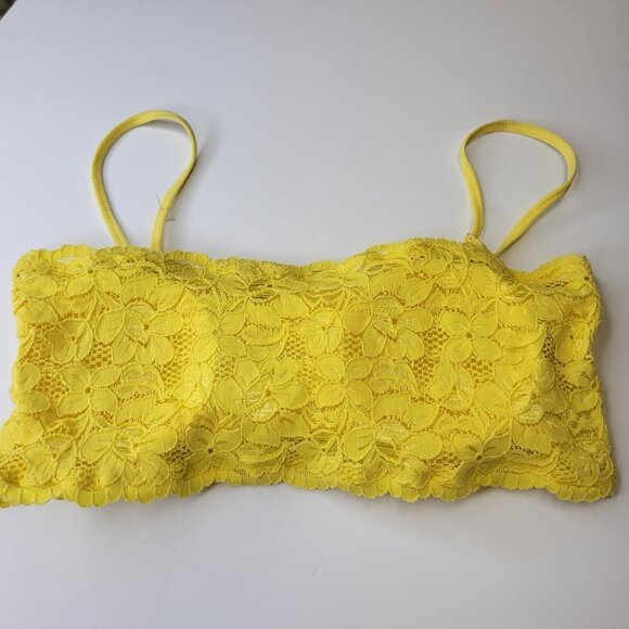 Sexy Yellow Bralette Crop Top Lace Bandeau Adjustable Straps Removable Pad - NEW - Picture 8 of 10
